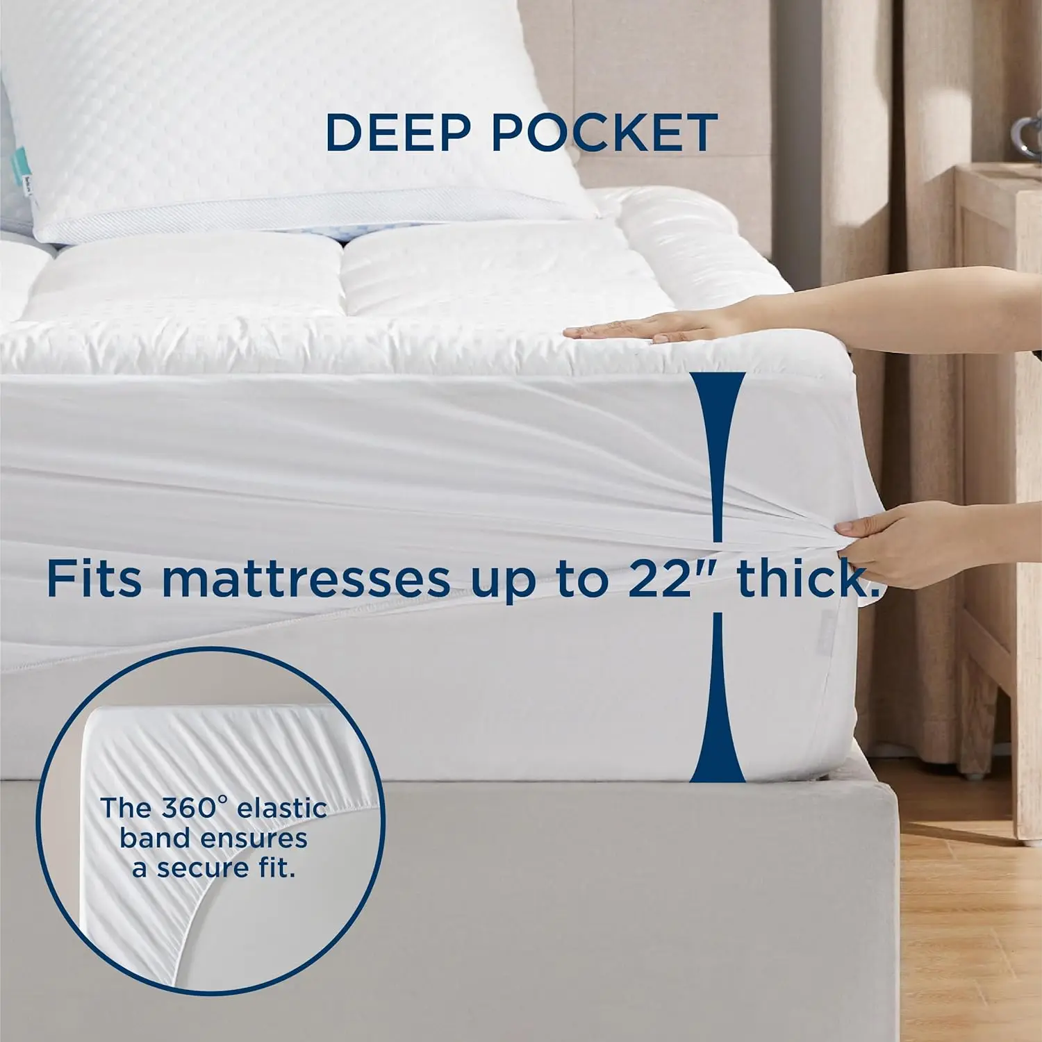 OEKO Certificate Mattress Pad Queen Size Soft Cotton Mattress Cover with Deep Pocket Fits 8-21 Inch Mattress