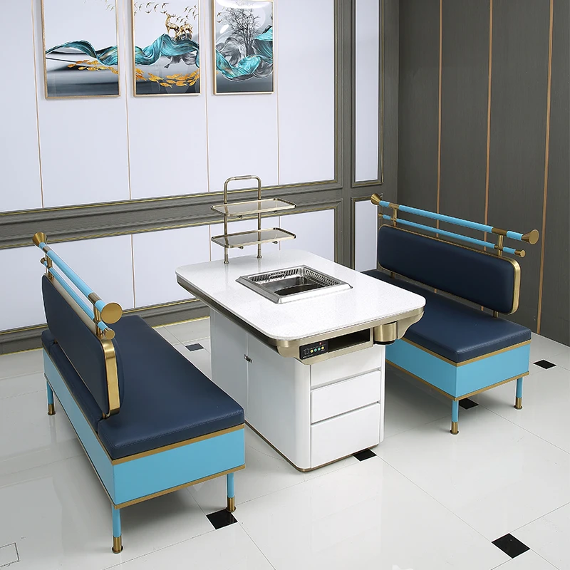 Zhuoyue HT-22 Recommend Korean Barbecue Table Square Sintered Stone Table Restaurant Tables With Grill