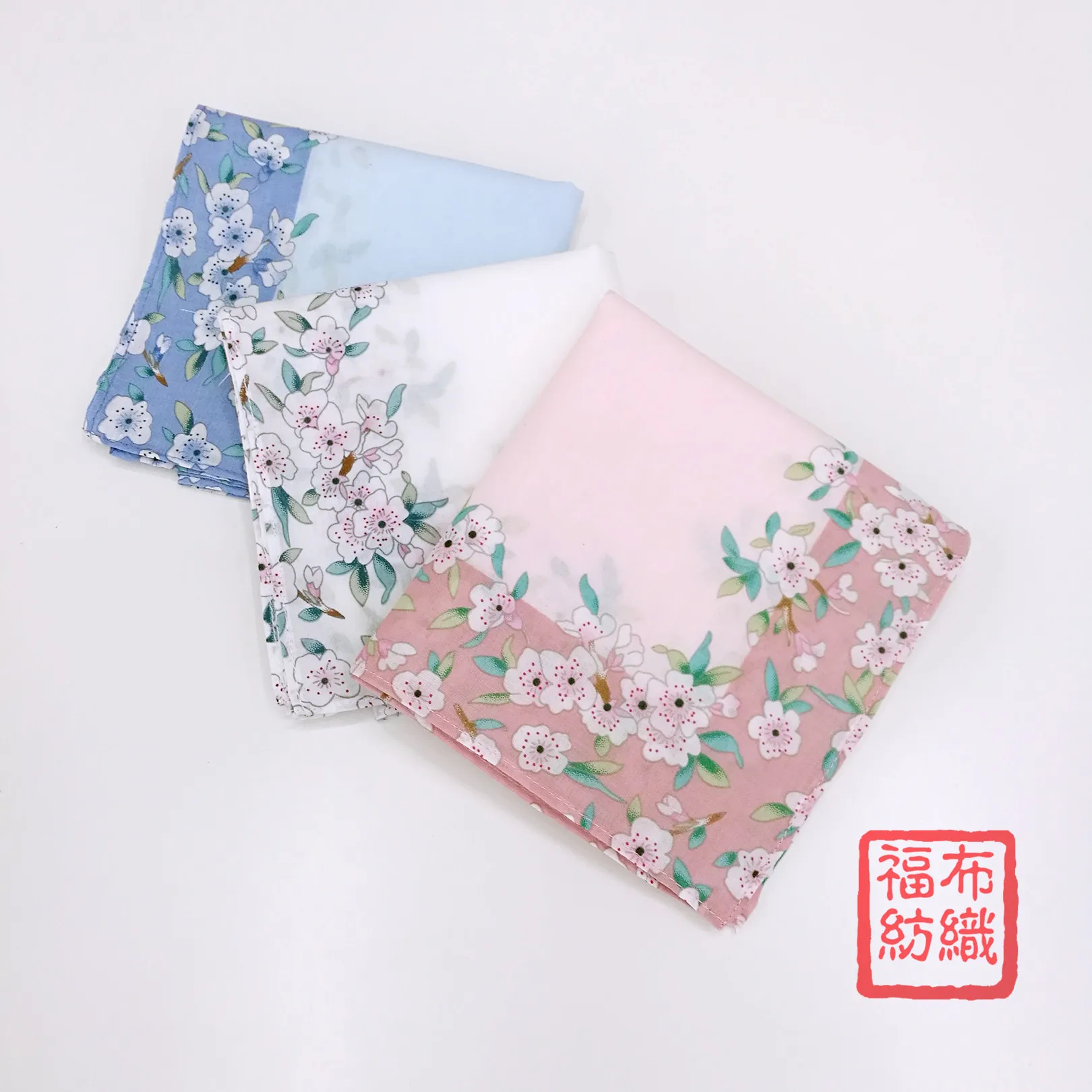Wholesale Japanese Style 18*18inch bandana 100% Combed Cotton edge floral printed white Ladies cheap personalized handkerchief
