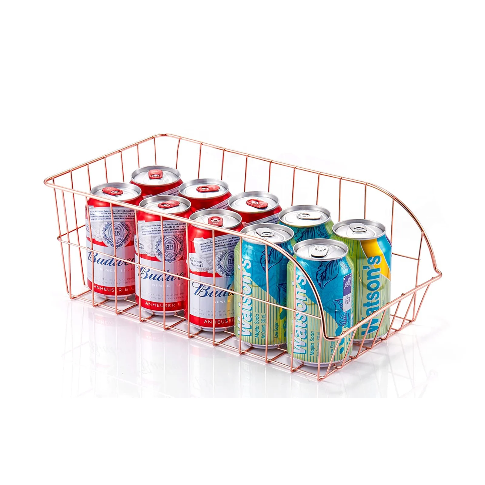 Minimalist Metal Wire Storage Basket Rose Gold Freezer Pantry Steel Grid Basket