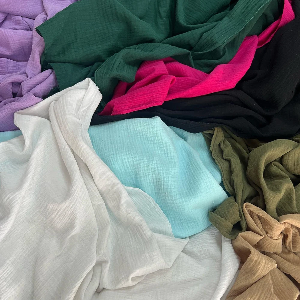 Wrinkle Muslin 100% Cotton Solid Gauze Fabric Double-Sided Cotton Crepe Fabric For Baby Clothing