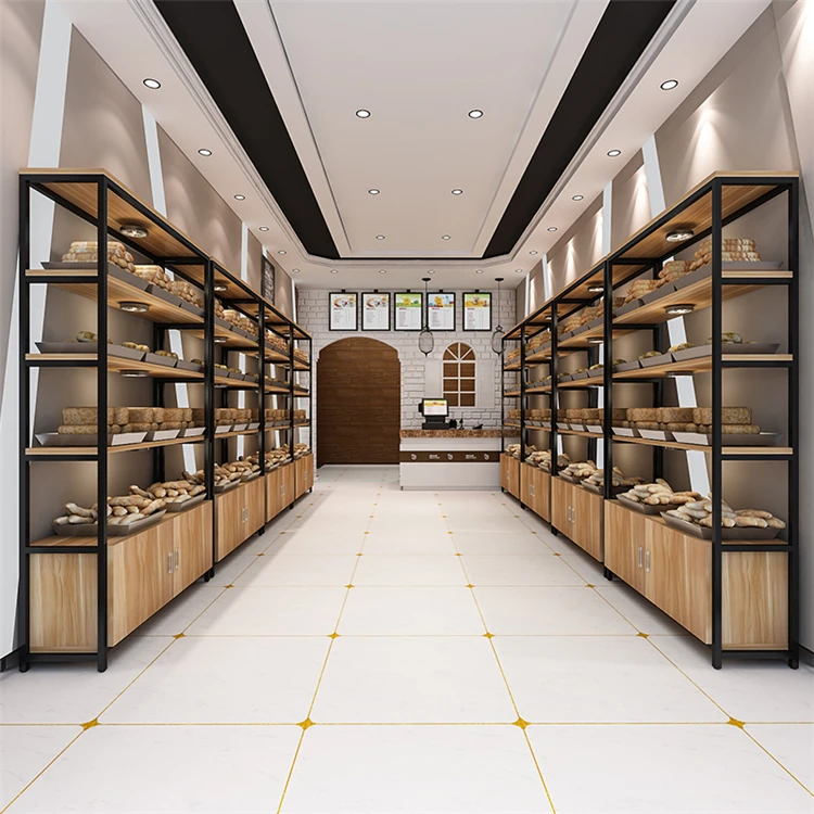 Customized High End Factory Price Bakery Decoration Display Case Cabinet Bread Display Shelves