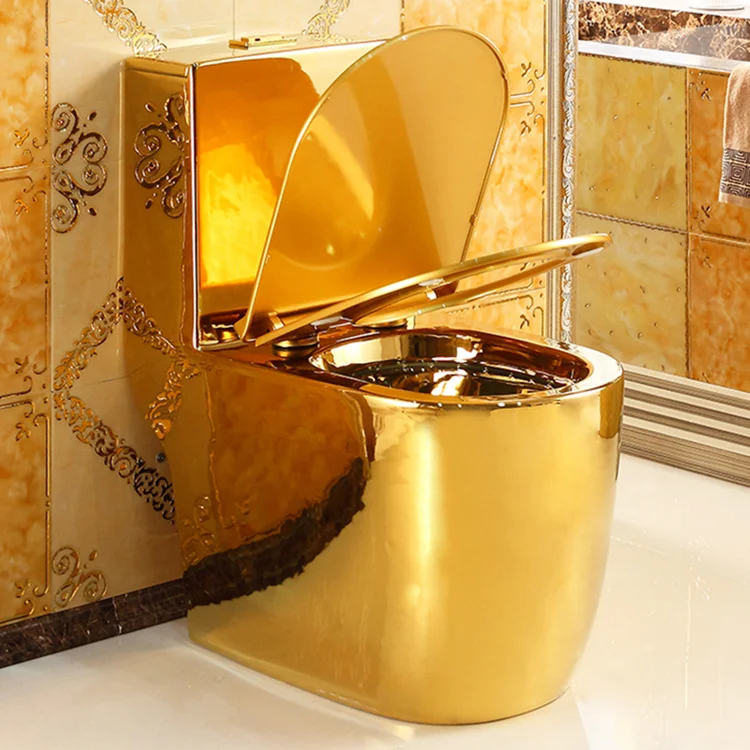 Luxury sanitary ware ceramic S-trap 300mm golden color wc one piece toilet