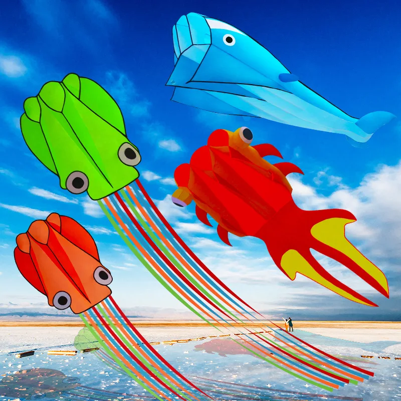 2-10M Flying 3D soft kites outdoor toys for kids cartoon inflatable power beach Custom Octopus shark beach kite