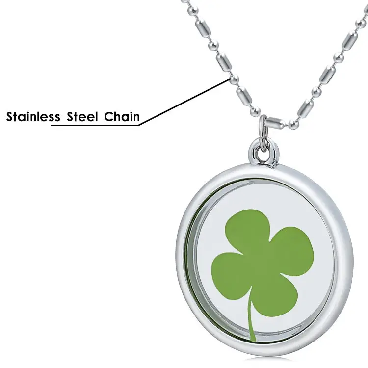 Wholesale Lucky Clover Bio Quantum Energy Pendant Health Necklace High Quality Glass Gift Flower Round Charm Pendants