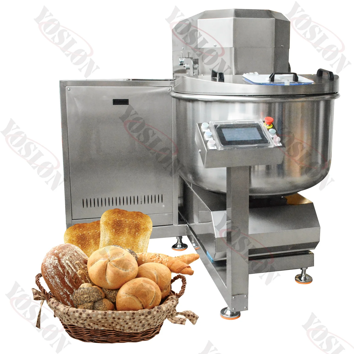 YOSLON Top Quality Self automatic tilt and flip rotary cylinder pizza dough mixer Tipping Spiral Dough Mixer With Bowl Lifter