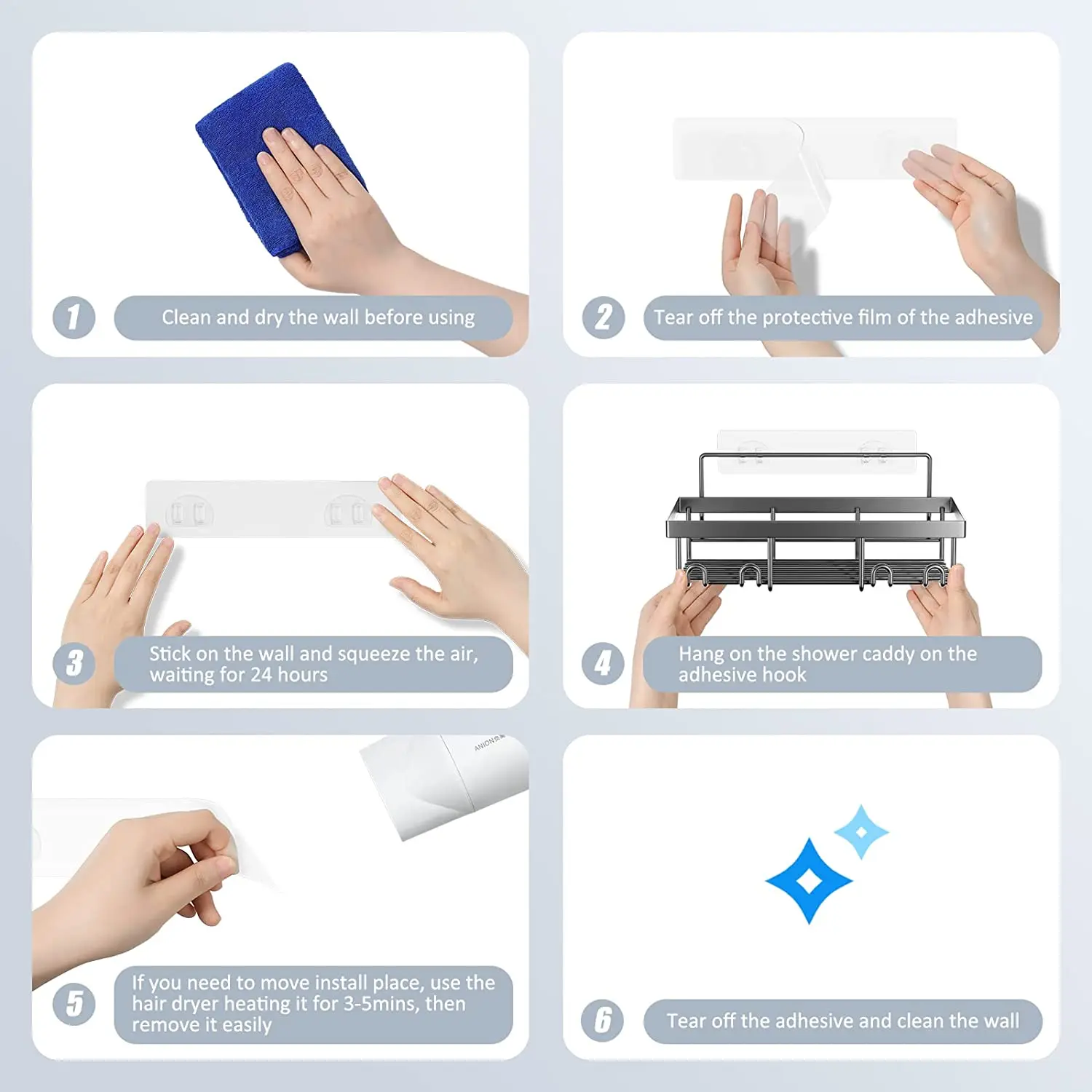 No Drilling Black 5 Pack Metal Shower Racks Shelves With Hooks for Kitchen Dorm Apartment