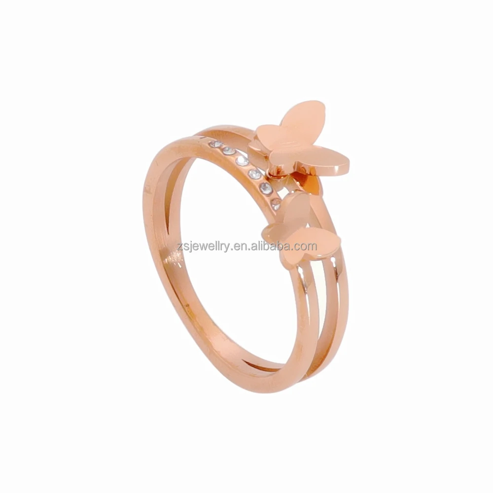 Clover Design Stainless Steel Jh Women Girl Fashion Custom Zircon Flower Diamond Gold Plated Ring