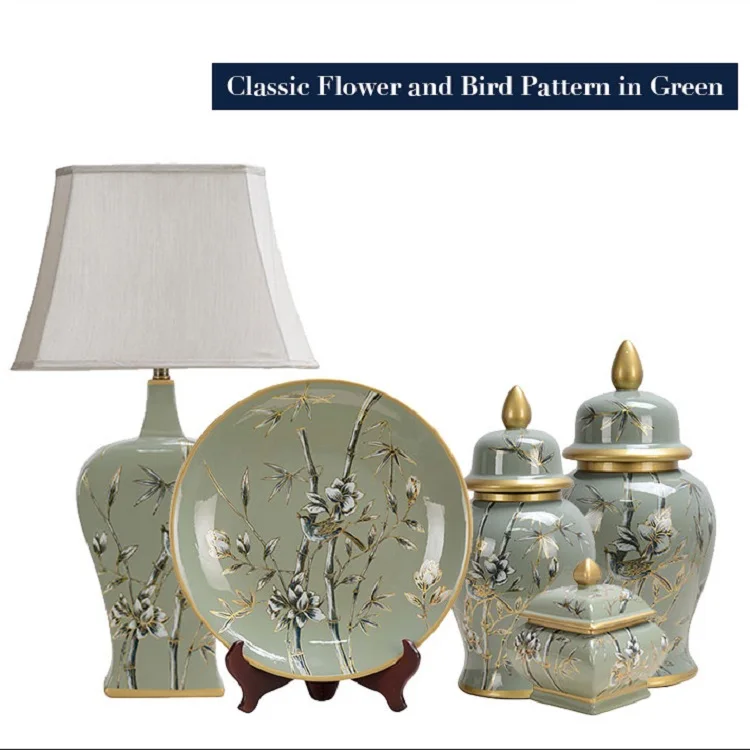 wholesale antique style green porcelain ginger jar chinese painting ceramic temple jar