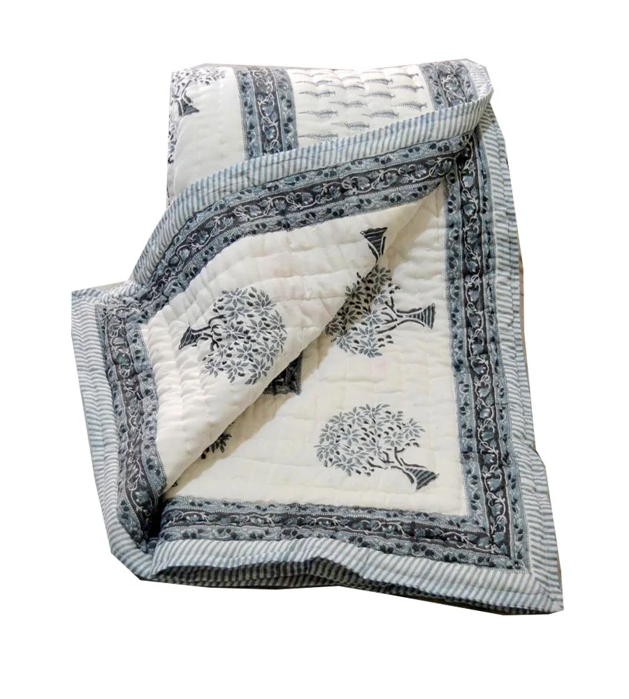 Buy Block Print Cotton Bedding Quilt For Sale Tree Printed  Of Queen Size Lightweight Bedspread Wholesaler India