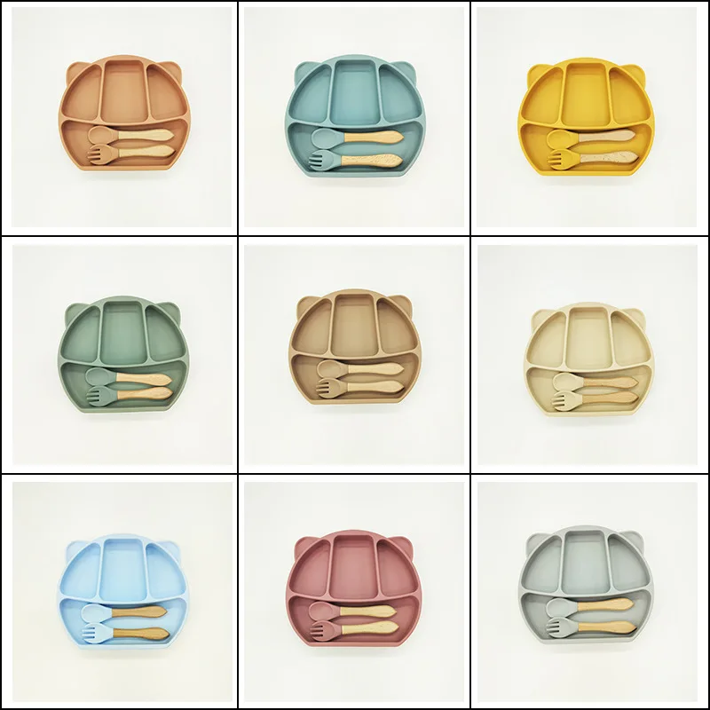 Baby Silicone Dinner Plate Large Suction Cup Compartmentalised Feeding Tableware Set