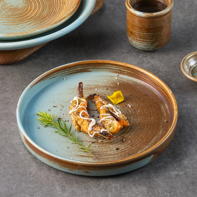YAYU Hot Fashion Design Hotel Restaurant Nordic Blue Dinner Plates Porcelain Sushi Steak Dinnerware Ceramic Round Plate & Dishes