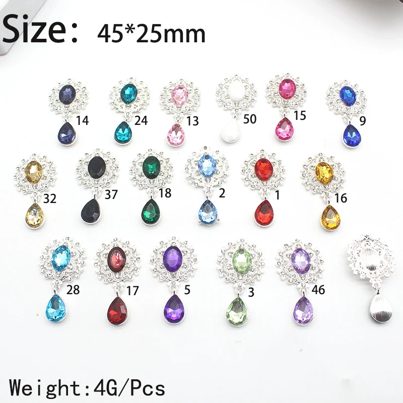 10Pcs New Flatback Brooch Pendant 25*45mm Beautiful Alloy crystal Diy Jewelry Accessories craft production
