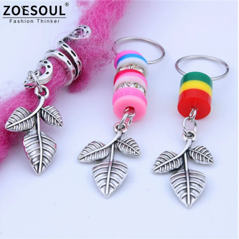 Wholesale Dreadlocks Jewelry Leaf Charm Loc Jewelry Hair Ring Tube Cuff Bead Perdant For women Wig Braid Extension