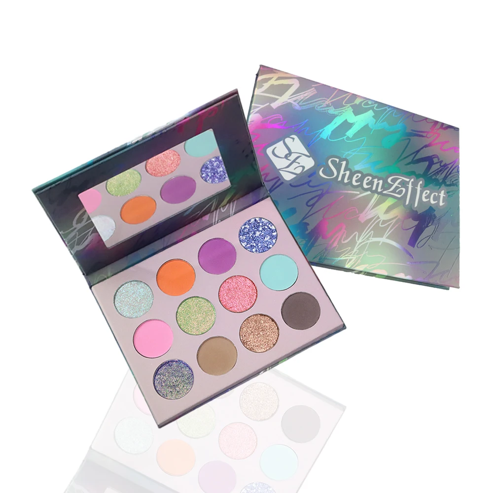 sheeneffect 12colors cream duochrome makeup eyeshadow palette matte shimmer highligter eyeshadow palette case