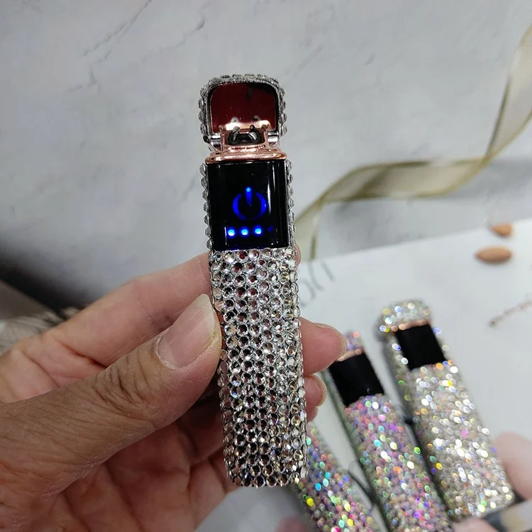 electronic Luxury Rhinestone USB Bling Diamond Windproof Lighter Turch Cigarette Cigerate rechargeable lighters