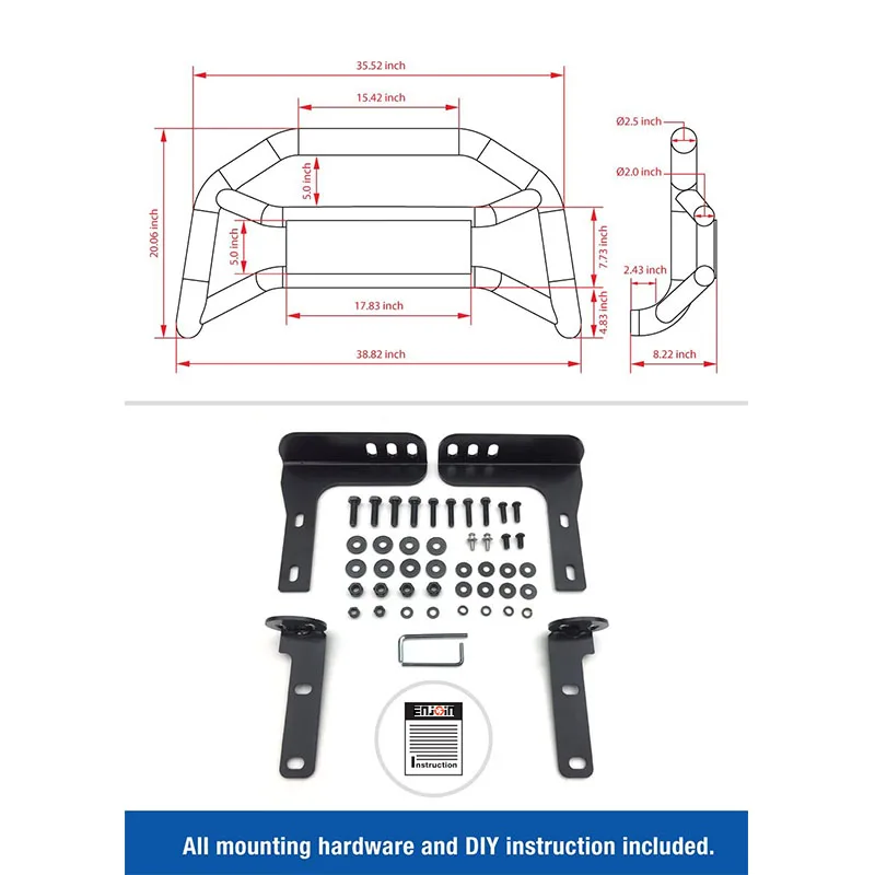 ENJOIN Steel Front Bull Bar Front Bumper Grille Guard Fits 2010-2020 Toyota 4Runner with Light Mount