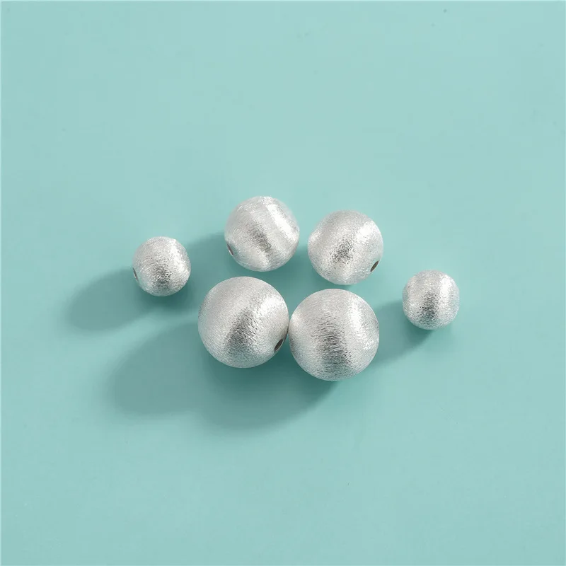 High Quality S925 Sterling Silver Round Beaded Electroplated Wire Draw Loose Beads For DIY Necklace Bracelet Jewelry Accessories