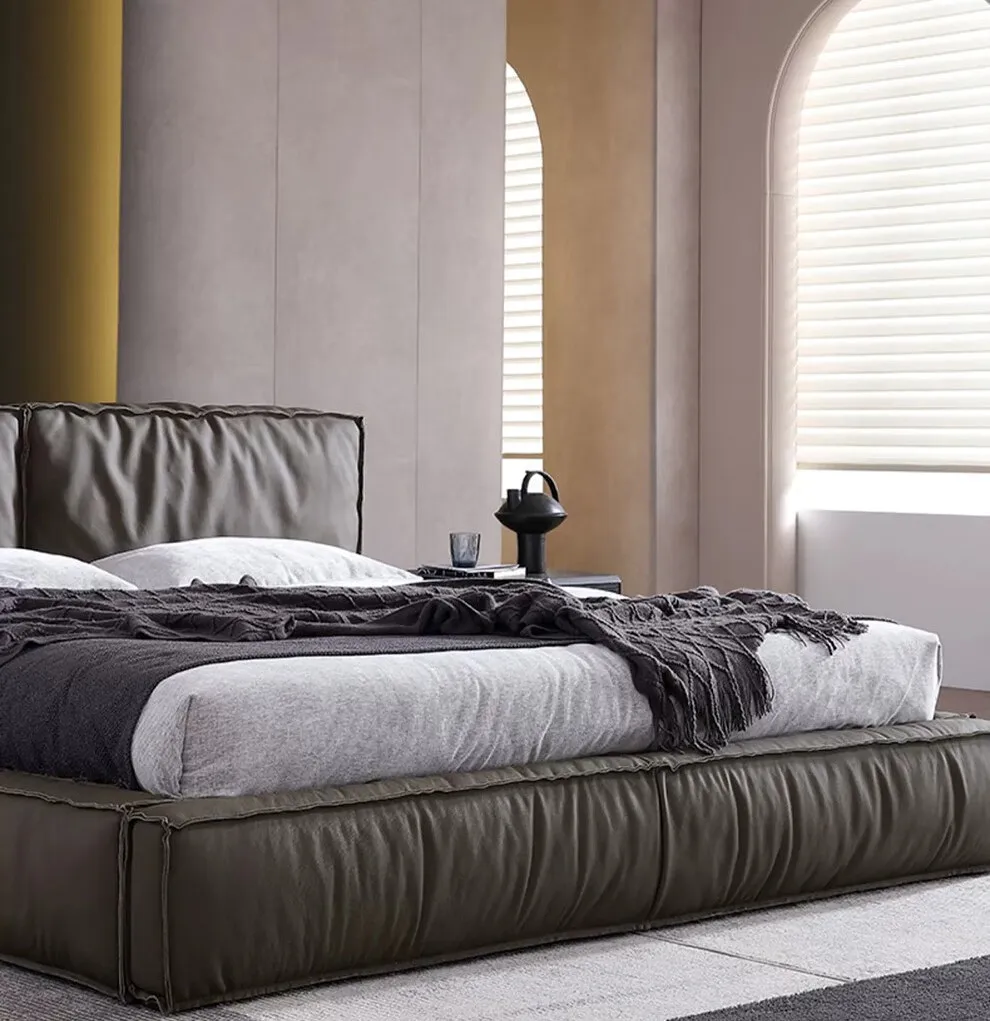 Home Furniture Bedroom Sets Standard Size Leather Upsheathed Beds Luxury Beds