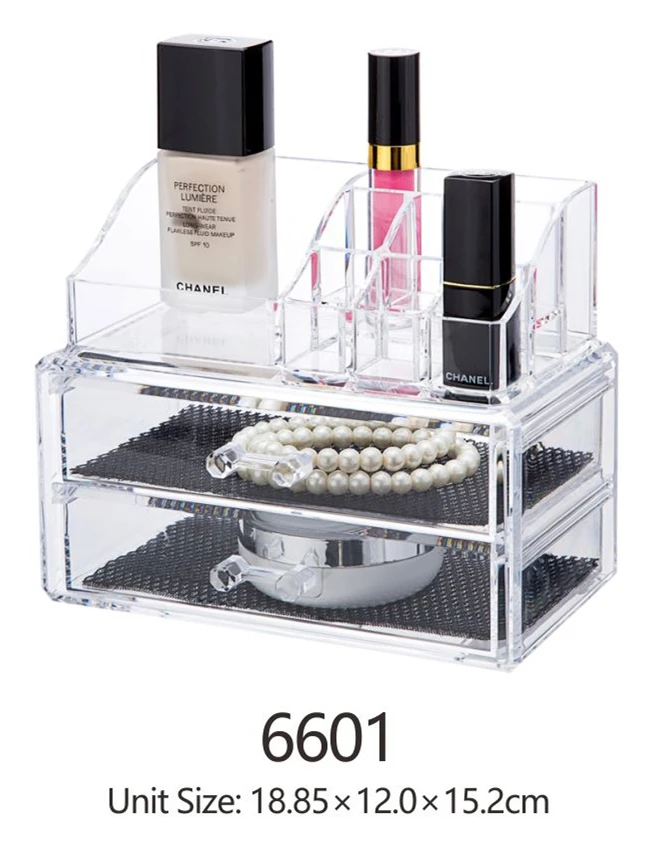 Cosmetic Organizer Acrylic Makeup Organizer Jewelry Storage Box with 2 Drawers Lipstick Holder Stackable Desktop Display Vanity