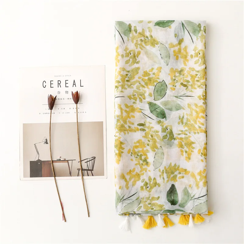 Bestella Hot Selling Floral Printed Viscose Warm Shawl High Quality Solid Pattern Muslim Hijab with Fringe for Women Popular