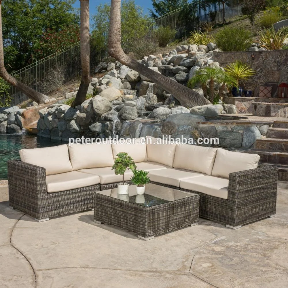 All-weather Wicker Polyrattan Sofa Set Corner Sofa Furniture Garden Patio Sectional Dining Sofa Set with Waterproof Cushions