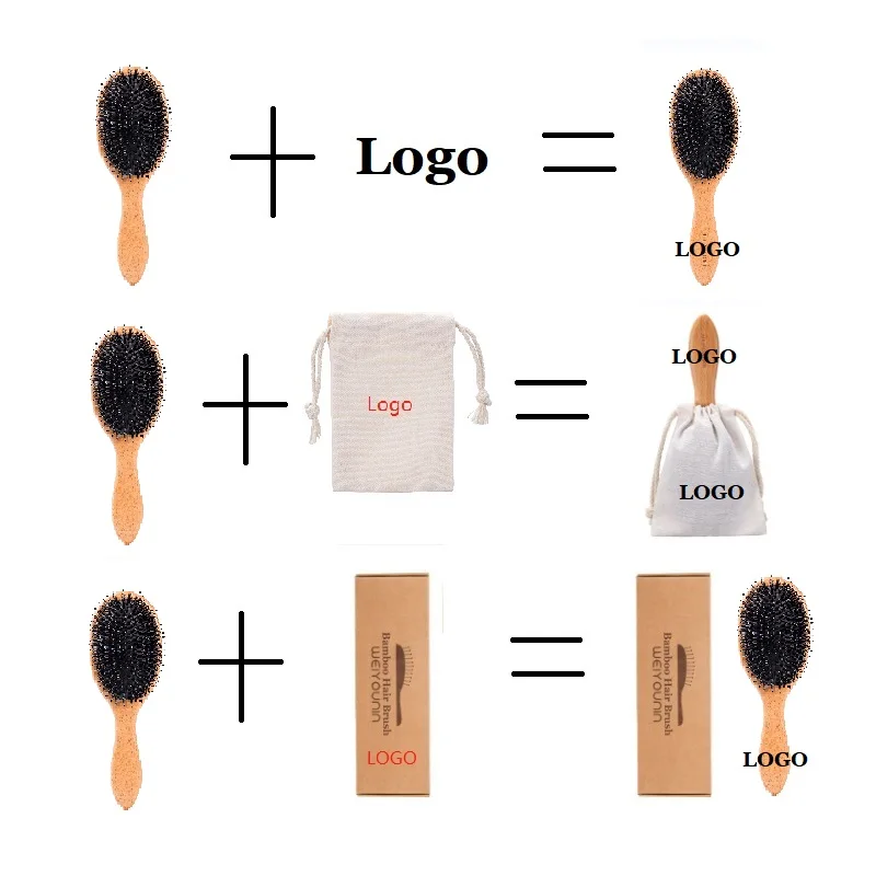 detangling soft boar bristle tangle free bamboo/wooden curly hair brush