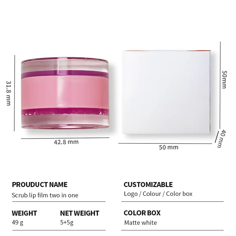 wholesale custom logo handmade 100% natural vegan gentle exfoliant (5g+5g ) 2 in 1 double layer jelly lip mask lip scrub