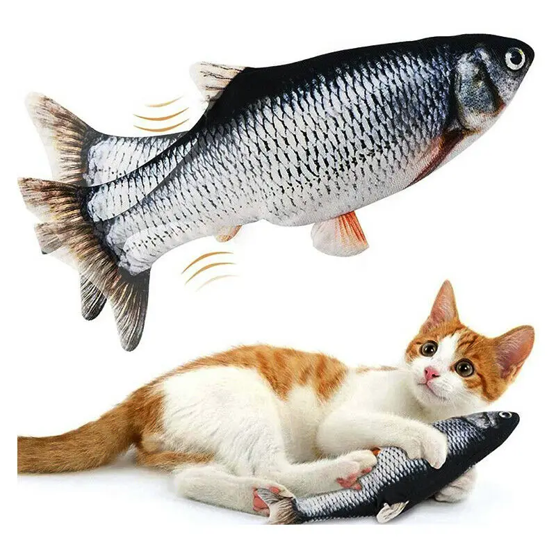 
Fish Cat Toys Electric Moving Cat Kicker Fish Toy Funny Interactive Kitty Toy by USB Charged Plush Simulation Flopping Fish 