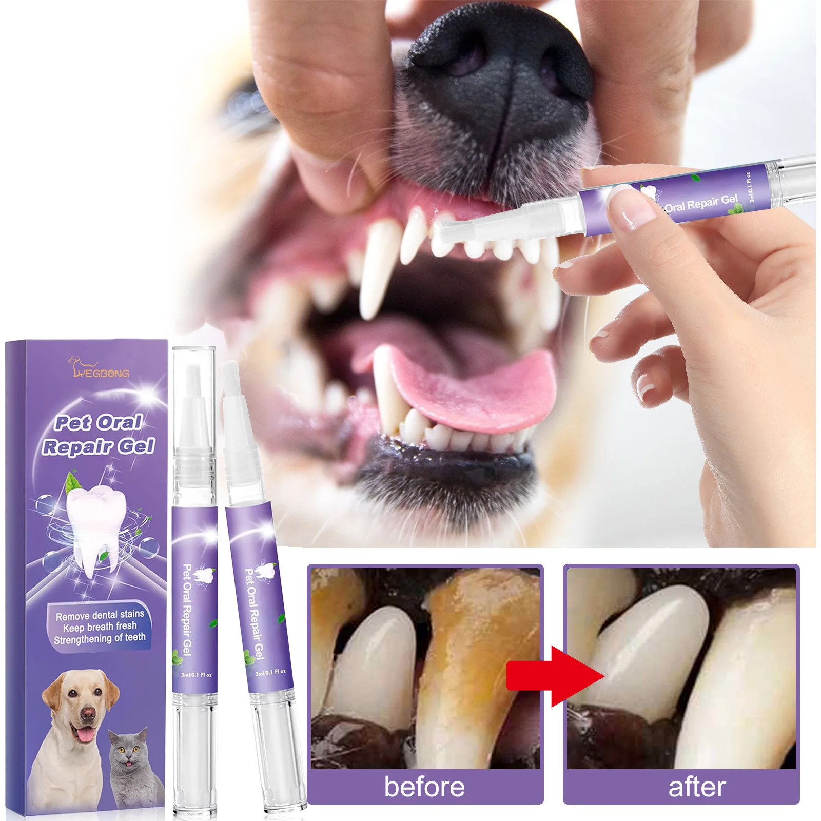 2024 Hot Pet Oral Repair Gel Deep Cleaning Dog Cat Teeth Stain Oral Care