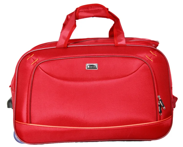 Qideming Custom logo cheap duffle foldable luggage traveling bag roller weekend travel bag with wheels and trolley