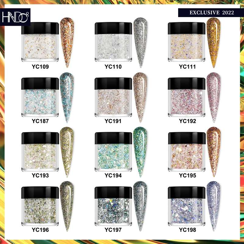 HNDO 2024 Nail art  Acrylic Powder for dipping 3 in 1 Sequin Acrylic Paint Powder Decorative Glitter Powder Nail Polish OEM
