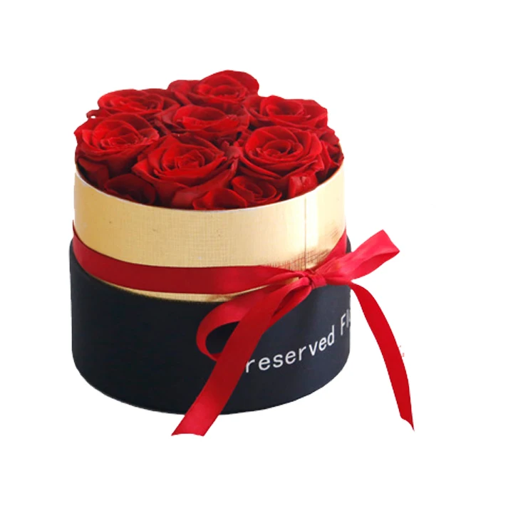 
Flowers Luxury Preserved Rose Flat Box Hat Rose Gift Flower Round Floral Arrangement Boxes 