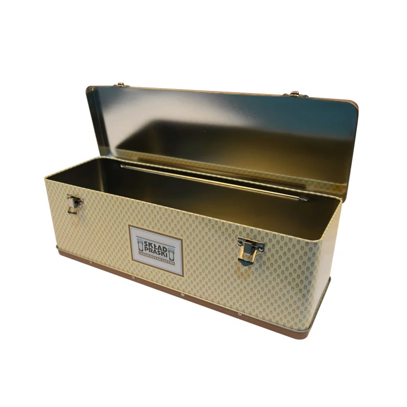 OEM ODM Factory Large Hinged Tin Rectangle Tin Storage Cans Lockable Metal Containers Custom Tin Tool Box
