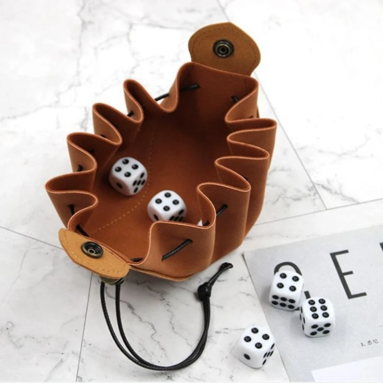 Highly Durable PU Leather Dice Pouch Drawstring Bag Folding Key Coin Dice Storage bag