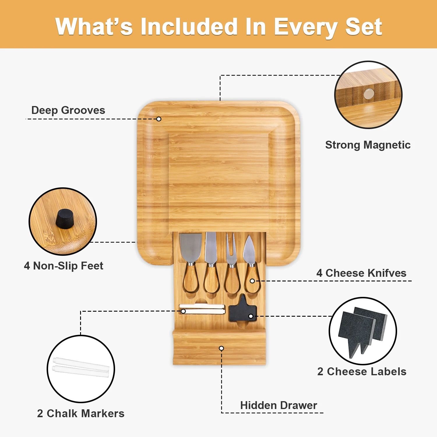 GL Bamboo Charcuterie Board сырное блюдо бамбуковая сырная доска со встроенным набором ножей и съемными