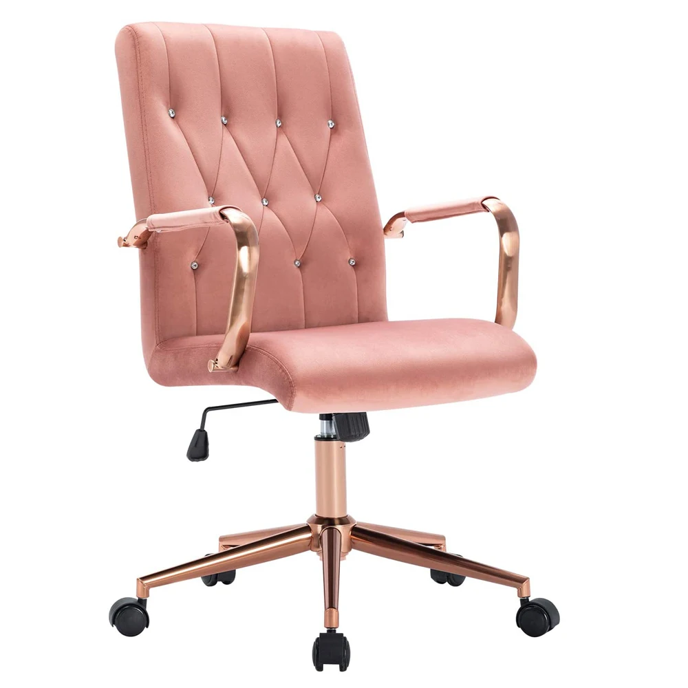 Desk Pink Office Home Office Desk Chairs with Wheels Computer Chair for Office Desks Swivel Adjustable Velvet Chair