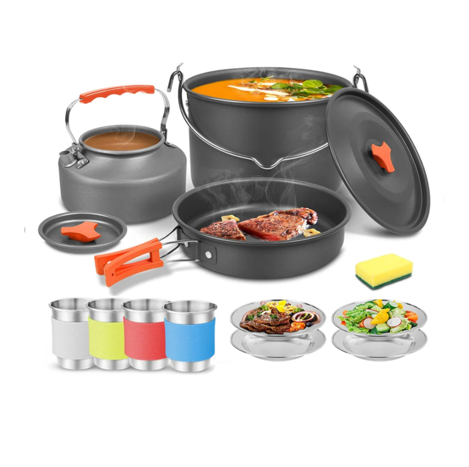 Camping Travel Equipment Tableware Cookware Kit Pots Accessories Kitchen Utensils Sets Picnic Bbq Supplies