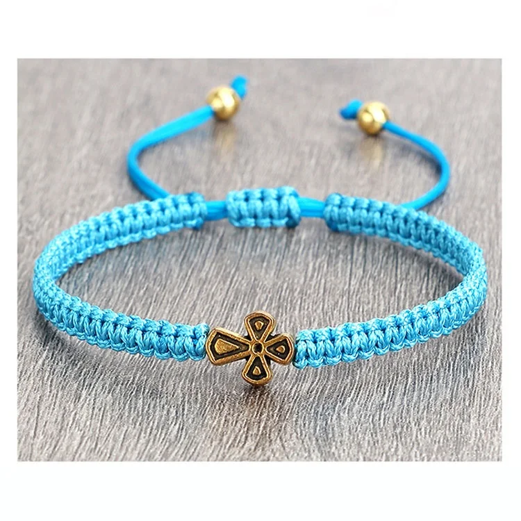 Christian Blue Red Rope Bless Adjustable Handmade Knot for Men Women Friendship Jewelry Gift Lucky Cross Braided String Bracelet