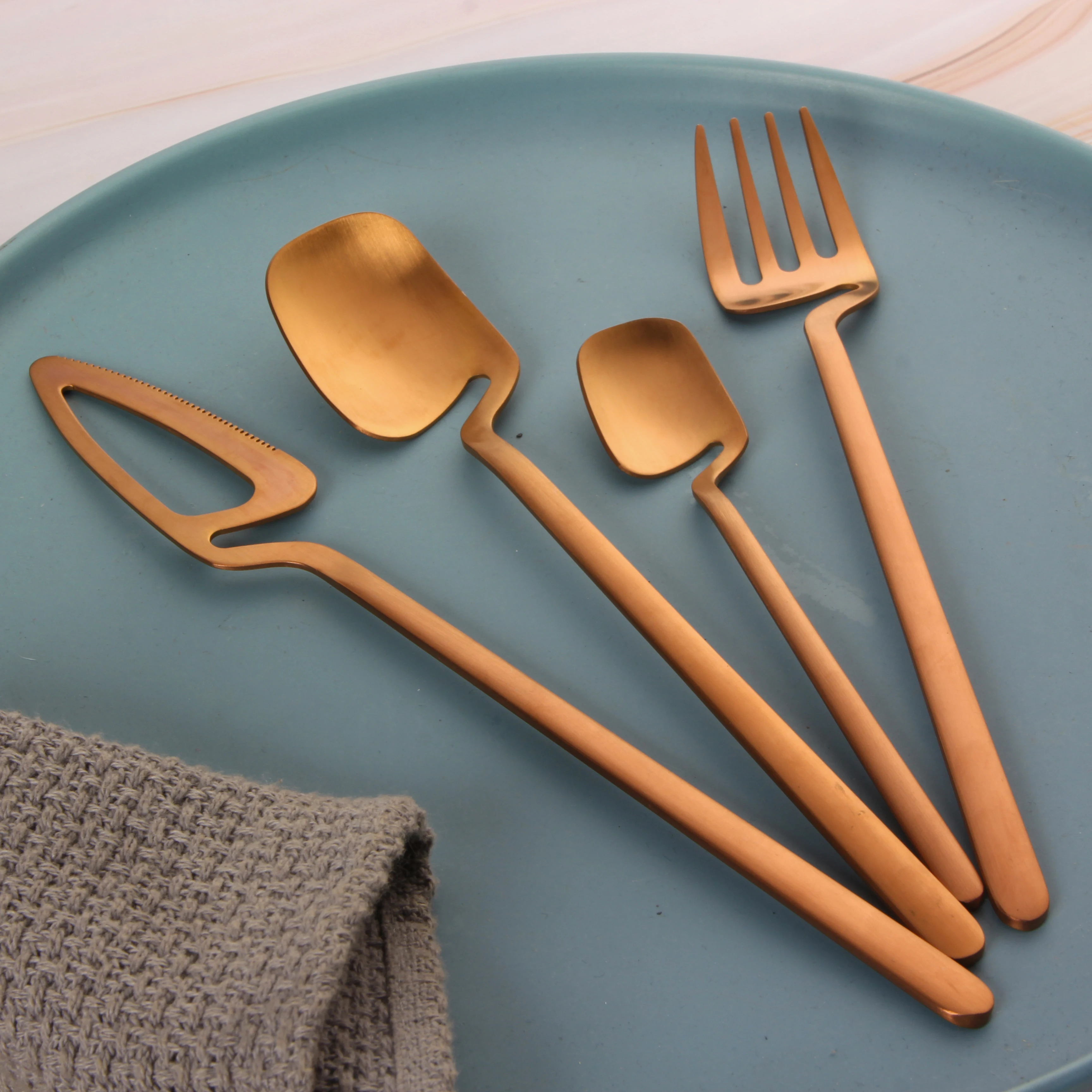 Reusable Metal Salad Coffee Mixing Stirring Spoon And Fork Stainless Steel 4pcs Hanging Cup Cutlery Set