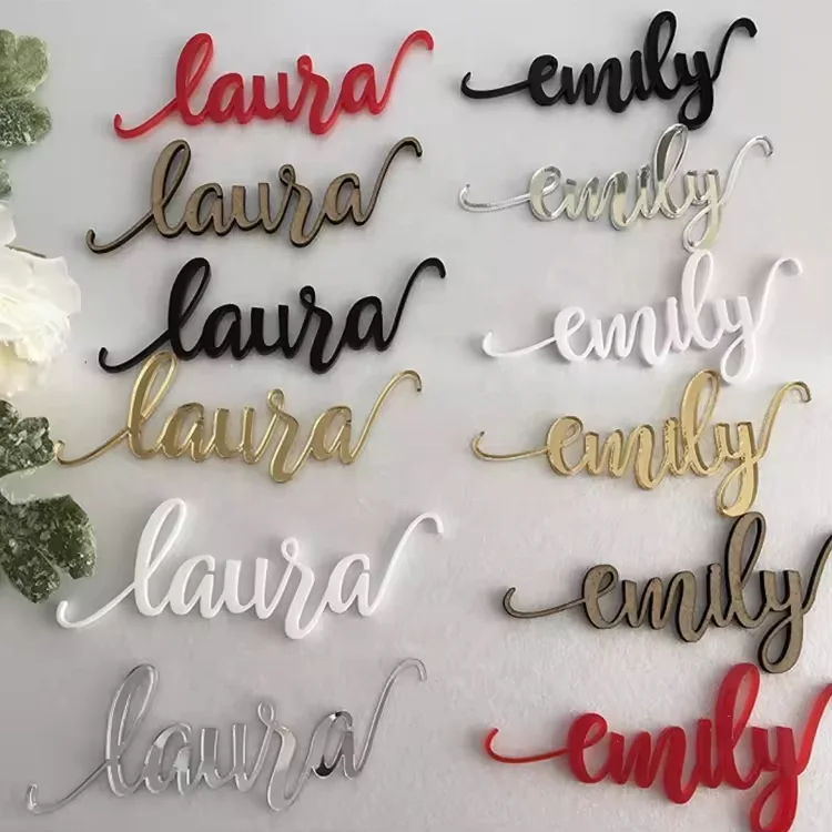 Multi-Color Laser Cut Acrylic Name Plastic Name Placement Color Acrylic Name Label Wedding Logo with Personalized Design