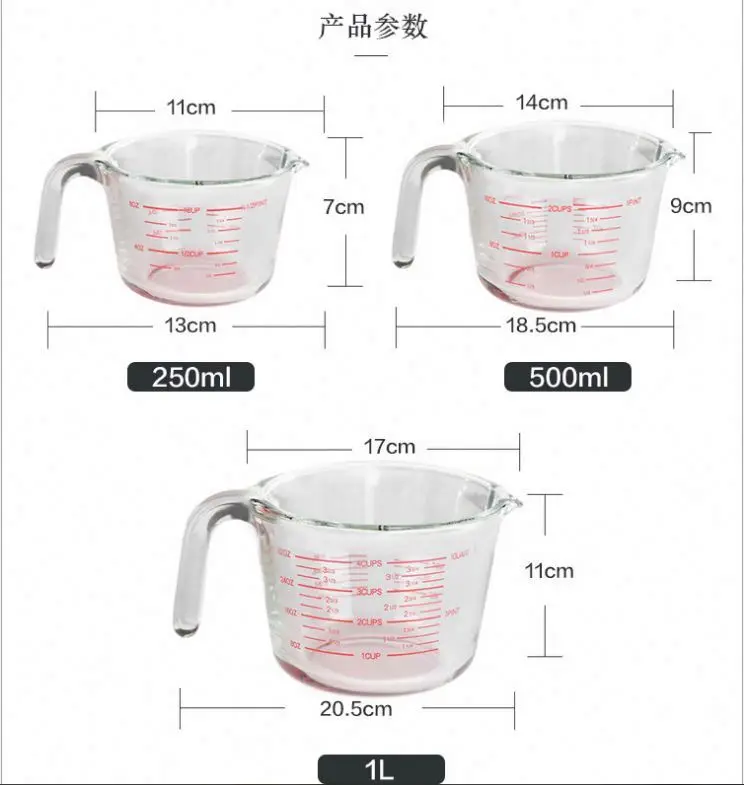 Glass Measuring Cup Set 3-Piece Microwave and Oven Safe Clear