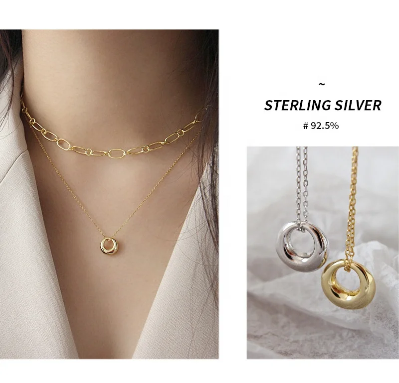 PUSHI 925 silver minimalist jewelry couple best friend pendant necklace choker women jewelry fashion necklaces