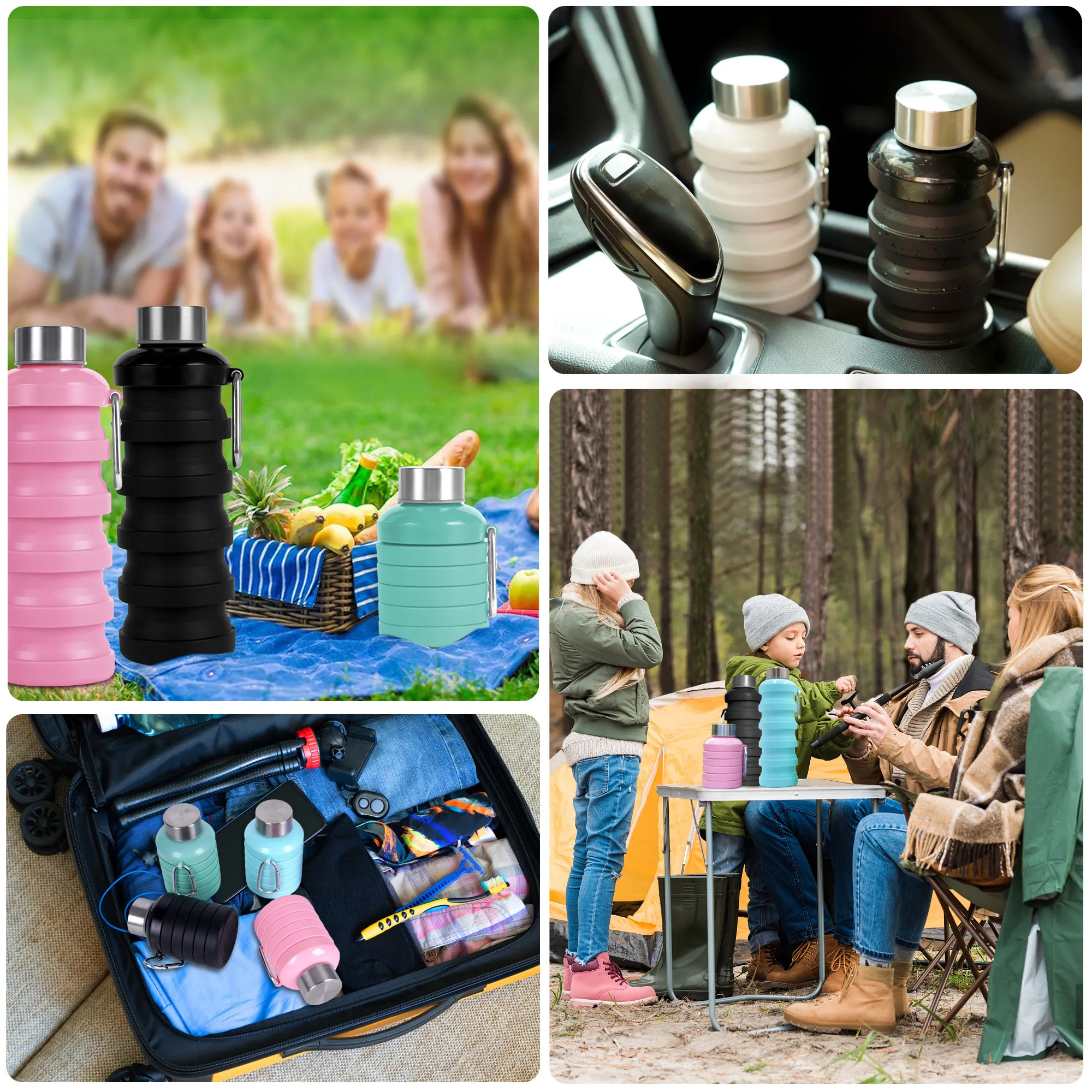 Fold Silicone Collapsible Travel Drink Squeeze Gym Water Bottles With Lid For Outdoor