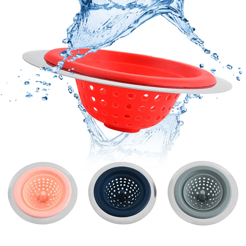 4.6 inch Wide Rim Silicone Sink Drain Protector Strainer Stopper with Stainless Steel Edge for Kitchen Sink Garbage Filter