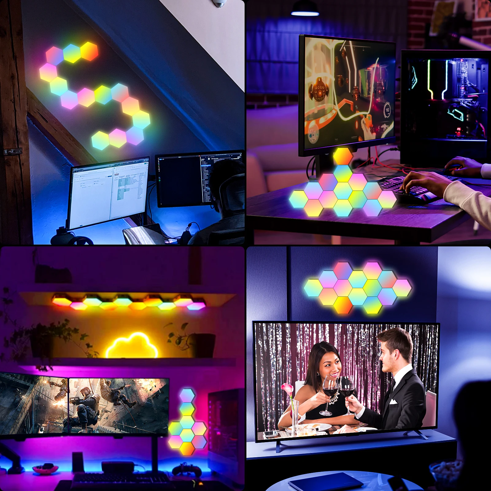 16 Million Colors DIY Geometry Splicing Hexagon Light Rgbic APP Control Cool Music Sync LED Gaming Light Smart Wall Lamp