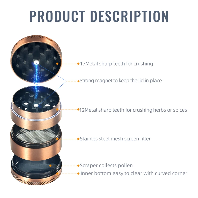 Smoking grinder de metal tobacco tools herb grinding cigarette accessories custom logo 63mm, 50mm,40mm