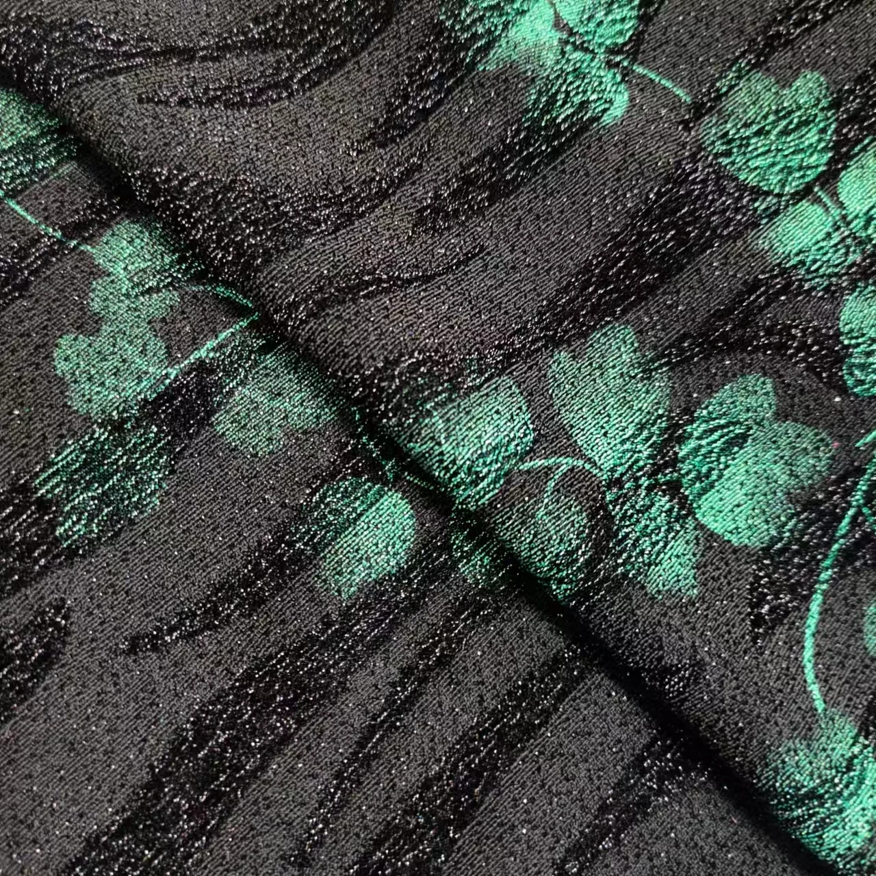 Hejin Wholesale Custom Black Green Soft Stretch Polyester Printed Knitted Pearl Powder Poly Lurex Jacquard Fabric for Clothing