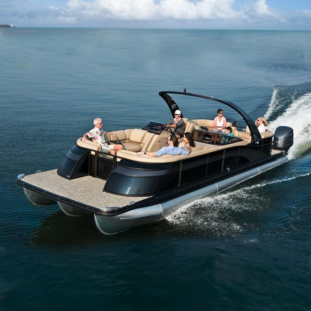 2024 Yacht Luxury 27ft Aluminum Fiberglass Party Pontoon Boat Electric Motor Fishing Outdoors Outboard Engine Combo Set Included