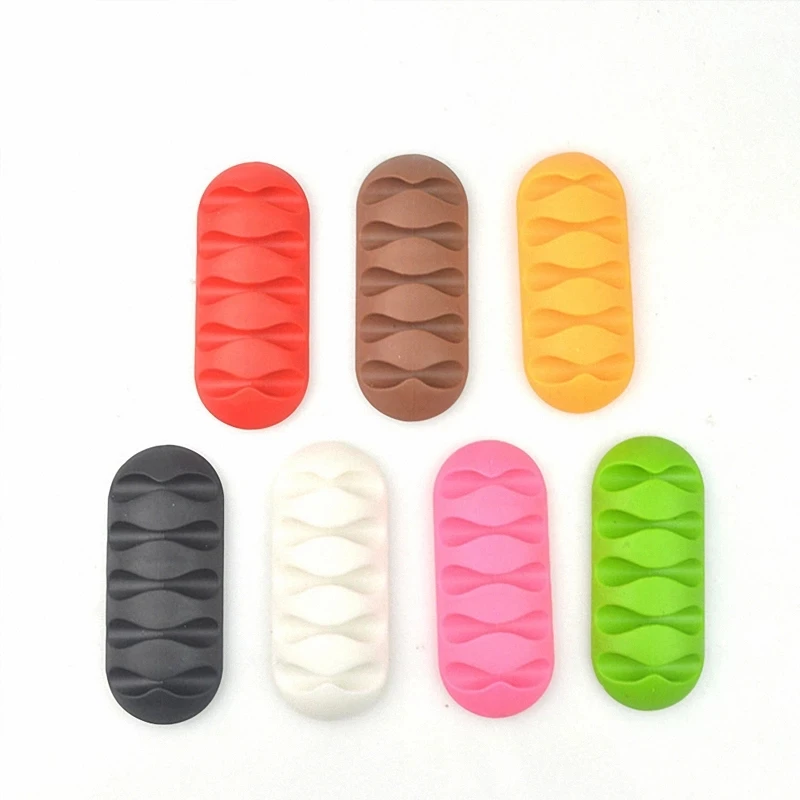 Multipurpose Desktop phone Cable Winder Earphone clip Charger Organizer Management Wire Cord fixer Silicone Holder 5 slot Strip
